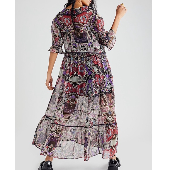 Free People Carmella Geometric Printed Flowy Chiffon Maxi Dress - Picture 3 of 8